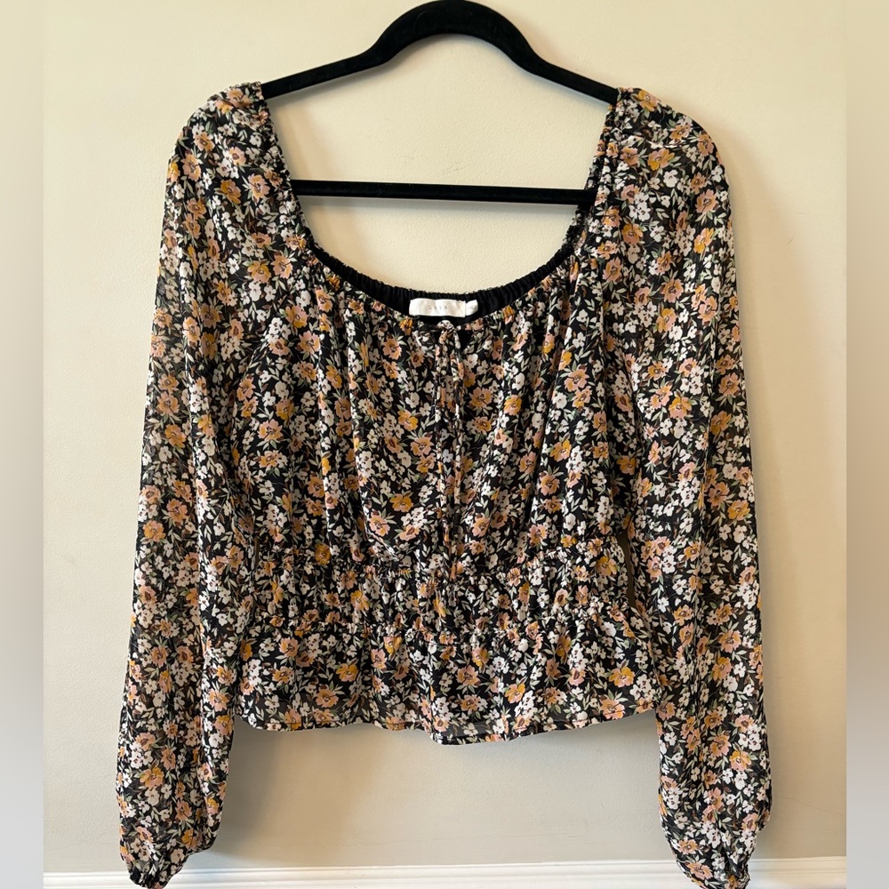 Lush Black and Cream Floral Blouse